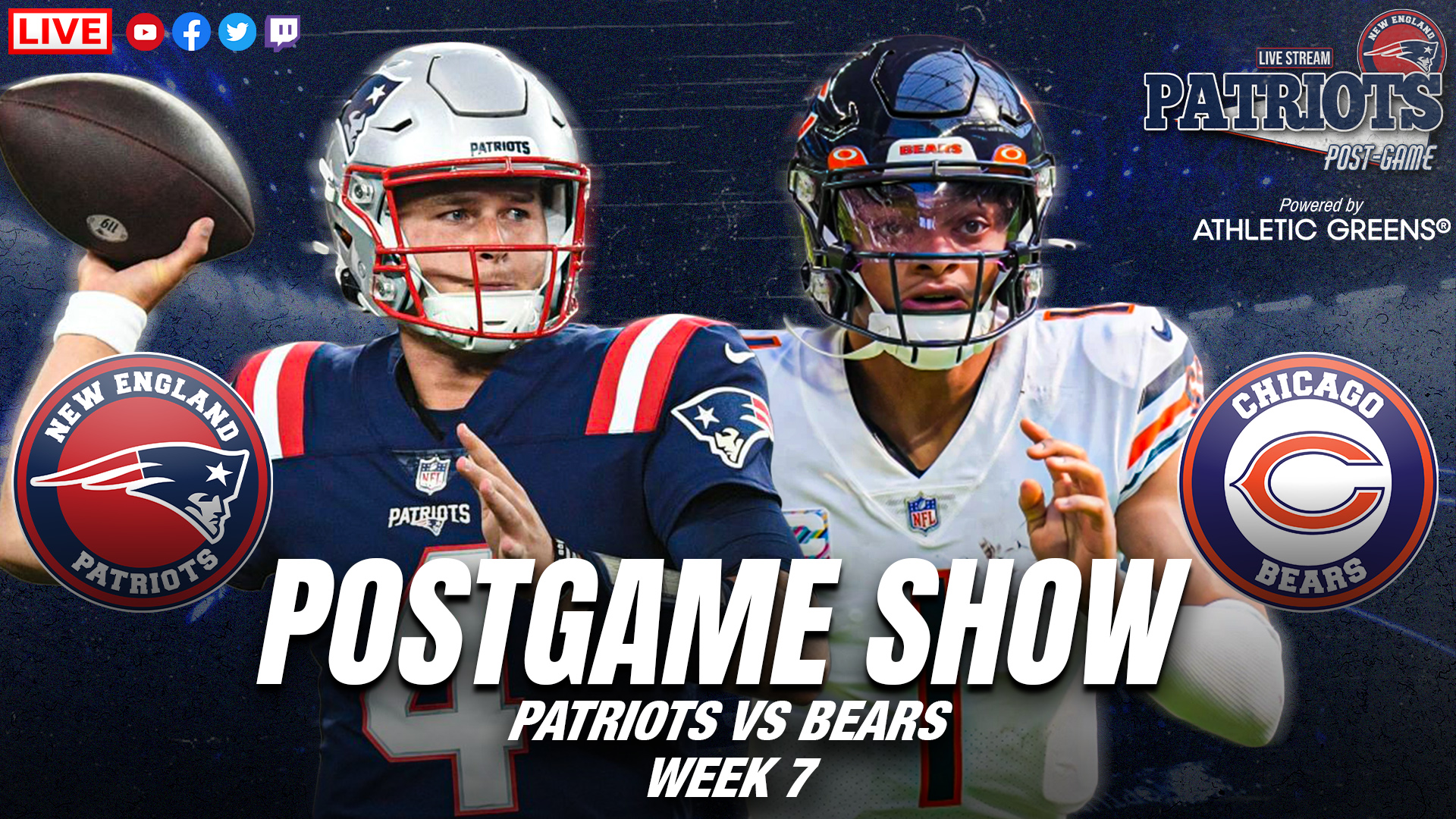 NFL Week 7: Bears vs. Patriots live stream, start time on Monday